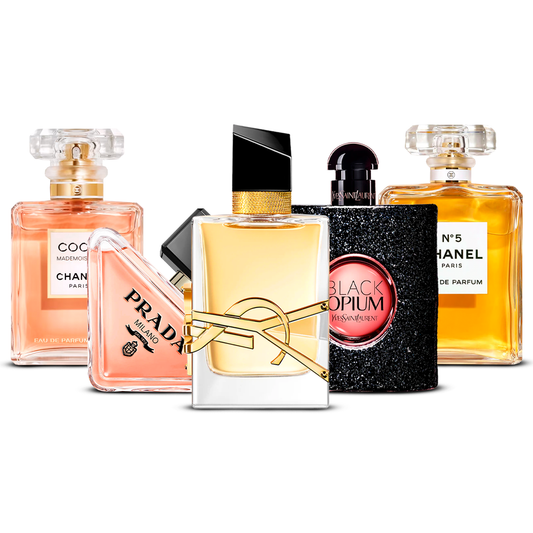 Combination of 5 women's perfumes – Coco Mademoiselle, Prada Paradoxe, Libre, Black Opium and Chanel N°5 [100 ml each]