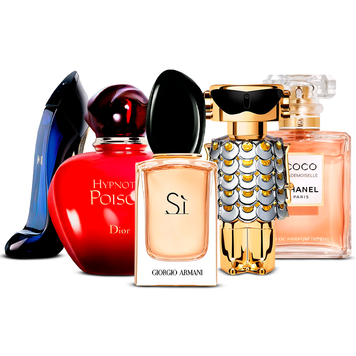 Combination of 5 women's perfumes – Good Girl, Hypnotic Poison, Sì, Fame and Coco Mademoiselle [100 ml each]