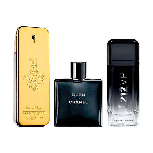 Combination of 3 men's perfumes - 1 Million, Bleu de Chanel and 212 VIP Black [100 ml each]