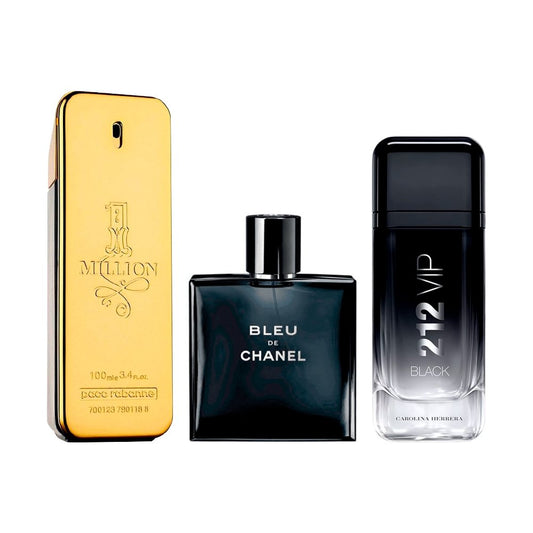 Combination of 3 men's perfumes - 1 Million, Bleu de Chanel and 212 VIP Black [100 ml each]
